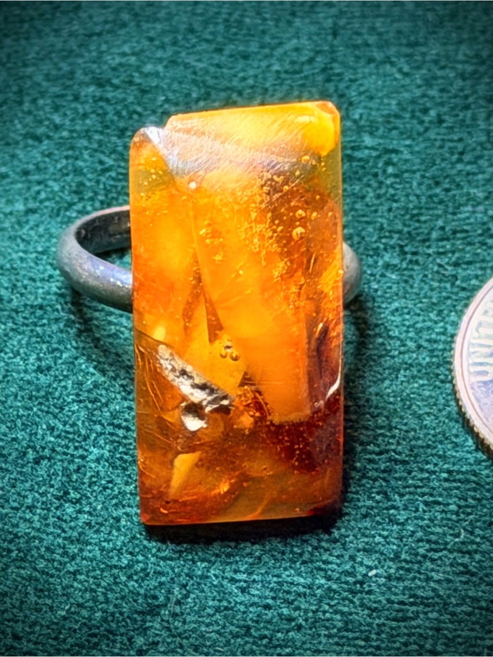 23.85 carat Lithuanian Baltic Amber 24-carat silver ring size 7
